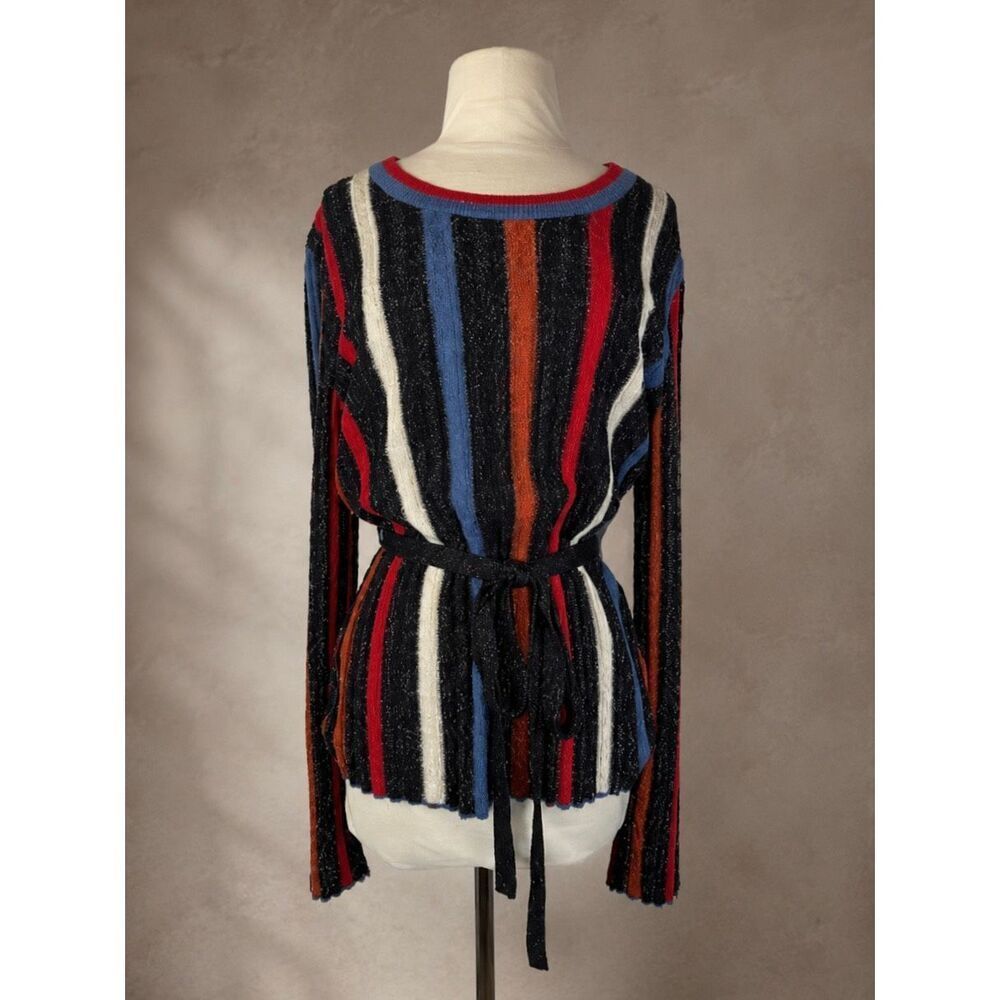 & Other Stories Sz L Belted Striped Metallic Knit Sweater Multicolor